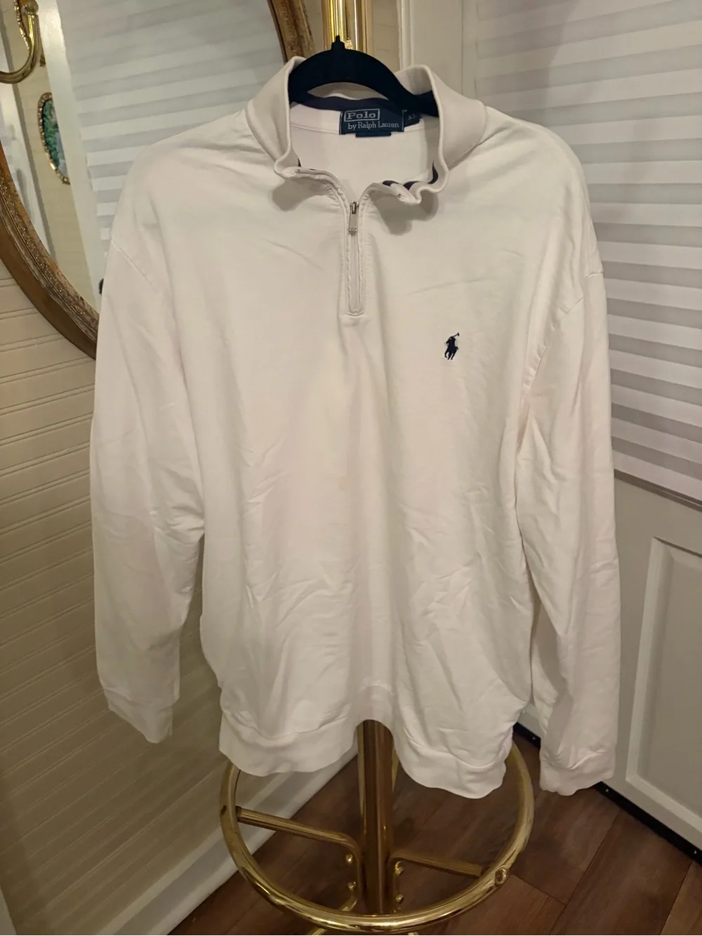 Ralph Lauren Men's White Quarter-Zip Pullover with Navy Pony